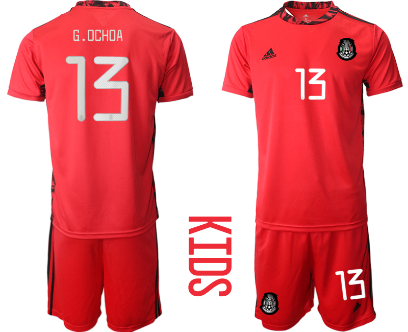 Youth 2020-2021 Season National team Mexico goalkeeper red #13 Soccer Jersey